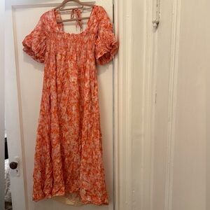 Anthropologie Medium Orange Floral Maxi Dress
